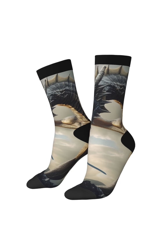 Swordsman Cool Dragon Print Adult Socks for Men & Women,Calf Socks, Ankle Socks,Boots Socks,Breathable Casual Sock,Unisex Crew Socks