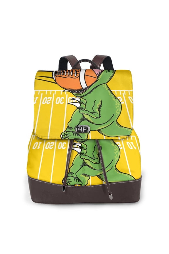 Logiee T-Rex Playing Football Print Backpack Purse for Women,Fashion Leather Backpack Purse,Women's Leather Backpack for Work College Travel