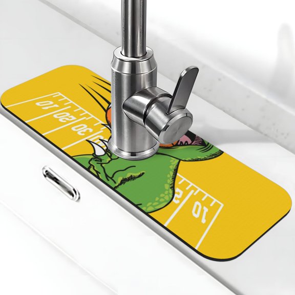 Logiee T-Rex Playing Football Print Kitchen Sink Splash Guard Faucet Mat for Splash Guard Behind Faucet Drip Catcher for Kitchen,Bathroom,Sink Mat,Dish Drying Mat,Bathroom-15" X 5.5"