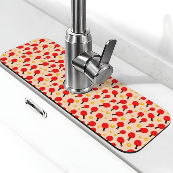 Logiee Table Tennis Rackets 1 Print Kitchen Sink Splash Guard Faucet Mat for Splash Guard Behind Faucet Drip Catcher for Kitchen,Bathroom,Sink Mat,Dish Drying Mat,Bathroom-15" X 5.5"