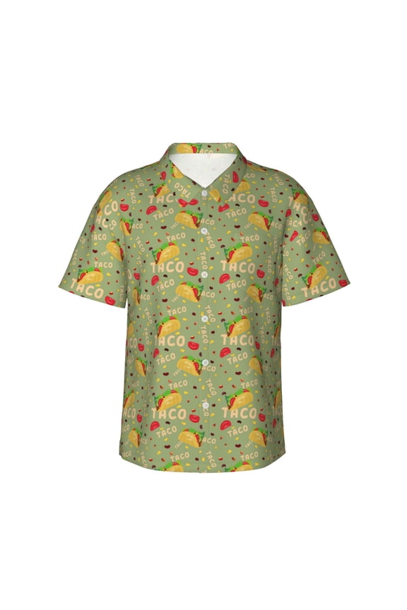 Taco Print Mens Hawaiian Shirts,Loose-Fit Short Sleeve Button Down Tropical Aloha Beach Shirt,Summer Vacation Wedding Tops,Medium