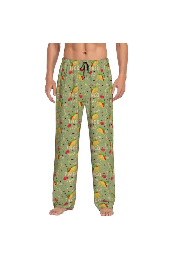 Taco Print Pajama Pants for Men,Men’s Pajama Bottoms,Mens PJ Pants with Pockets & Button Fly-Medium