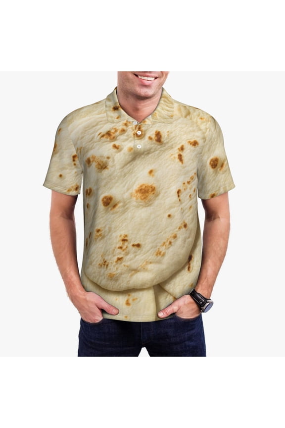 Taco Tortillas Print Mens Polo Shirts,Mens Golf Polo Shirts,Short Sleeve Casual Polo Shirts for Men,Summer Fashion Beach Shirts-Medium
