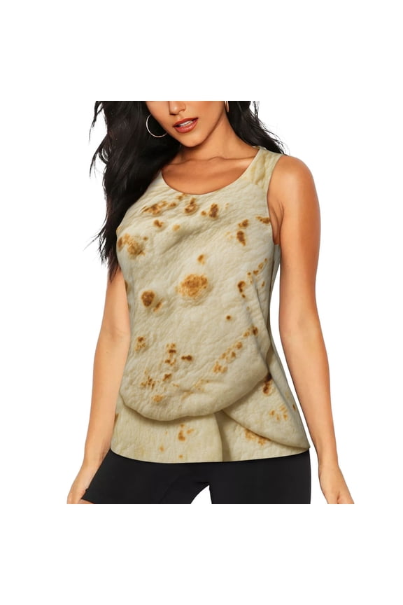 Taco Tortillas Print Women's Workout Tank Top, Dry Fit Summer Tank Top,Gym Yoga Workout Sports Tee,Sleeveless Athletic Shirts-X-Large