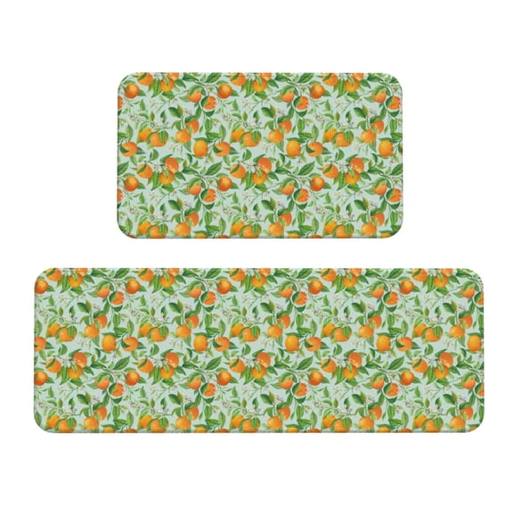 Logiee Tangerine Print Kitchen Mats for Floor Sets of 2,Waterproof Kitchen Rugs,Non Slip Comfort Standing Mat Rug for Home,Runner,Sink,Office,Laundry