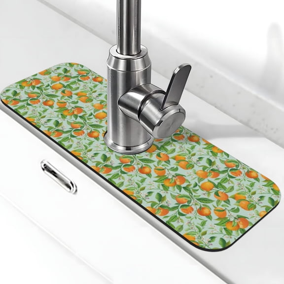 Logiee Tangerine Print Kitchen Sink Splash Guard Faucet Mat for Splash Guard Behind Faucet Drip Catcher for Kitchen,Bathroom,Sink Mat,Dish Drying Mat,Bathroom-15" X 5.5"