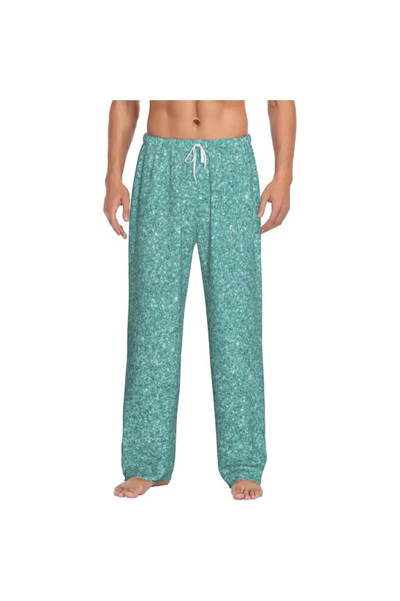 Teal Green Glitter Print Pajama Pants for Men,Men’s Pajama Bottoms,Mens PJ Pants with Pockets & Button Fly-3X-Large