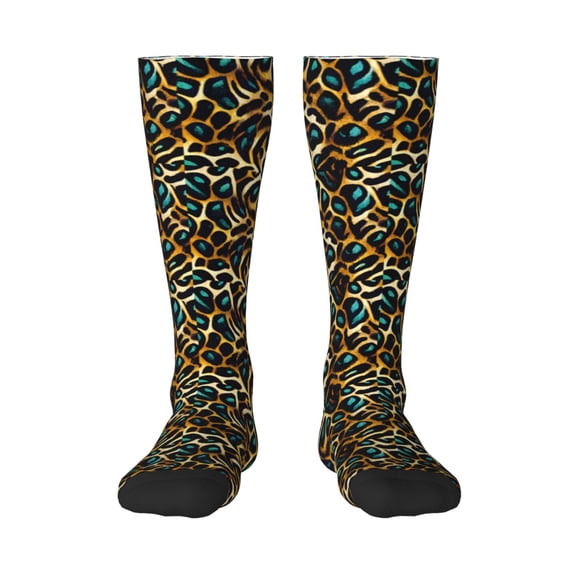 Logiee Teal Leopard Print Gift Stocking Stuffers,Adult Stockings,Novelty Socks,Funny Socks Birthday Running Walking Sleeping