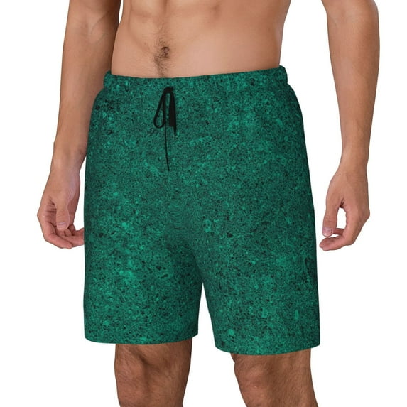 Logiee Teal Marble Print Men's Swim Trunk,Quick Dry Board Shorts ,Men's Swim Trunks with Compression Liner, Bathing Suits with Pockets-3X-Large
