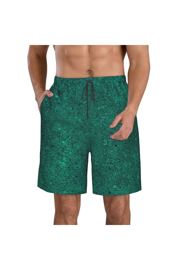 Teal Marble Print Mens Swim Trunks Quick Dry Board Shorts,Breathable Hawaii Beach Shorts Swimwear Bathing Suits-Large