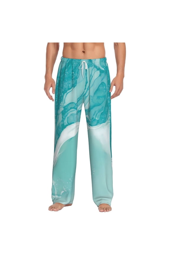 Teal Turquoise 1 Print Pajama Pants for Men,Men’s Pajama Bottoms,Mens PJ Pants with Pockets & Button Fly-3X-Large