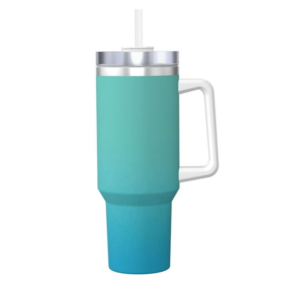 Logiee Teal Turquoise Print 40OZ Ice Bully Cup with Handle and Straw, Double Wall Stainless Steel Tumbler,Travel Coffee Cup with Lid, Summer Insulation and Cooling Cup