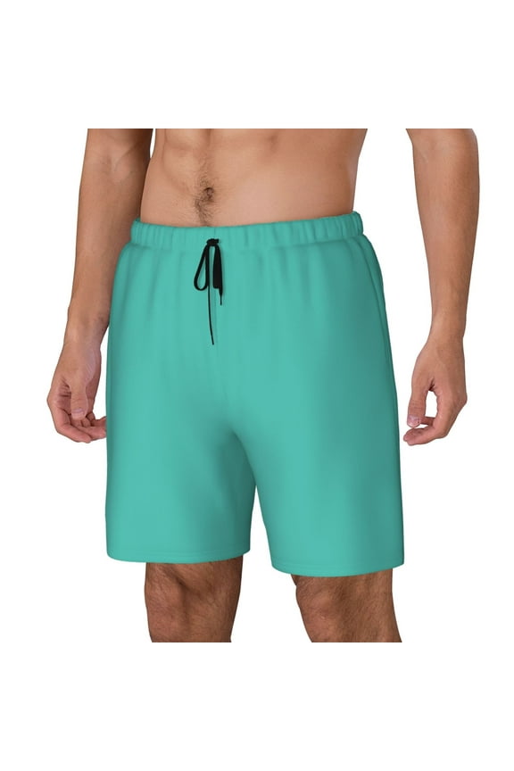 Teal Turquoise Print Men's Swim Trunk,Quick Dry Board Shorts ,Men's Swim Trunks with Compression Liner, Bathing Suits with Pockets-3X-Large