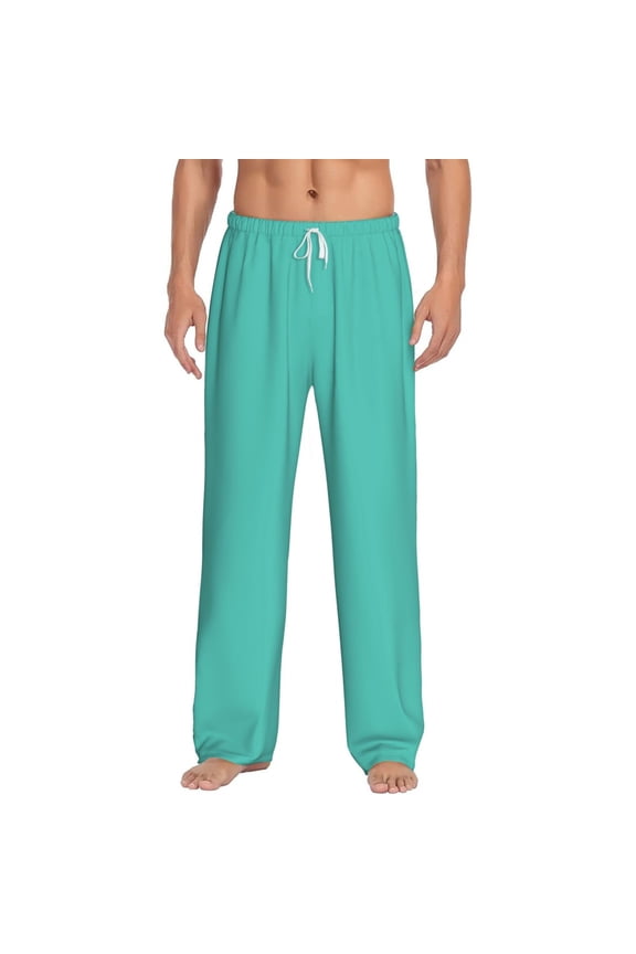 Teal Turquoise Print Pajama Pants for Men,Men’s Pajama Bottoms,Mens PJ Pants with Pockets & Button Fly-X-Large