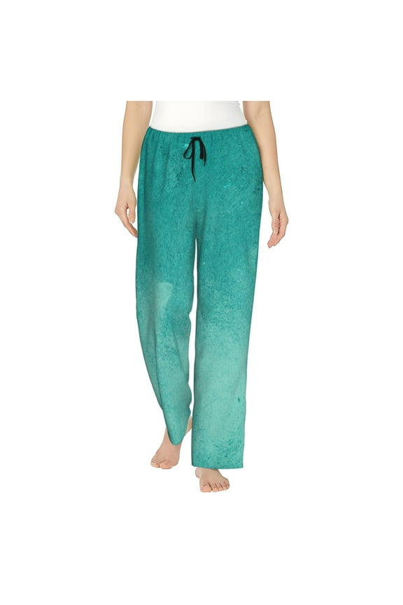 Teal Turquoise1 Print Women Pajama Pants,Comfy Pj Bottom with Pockets & Drawstring,Stretch Casual Sleepwear-Large