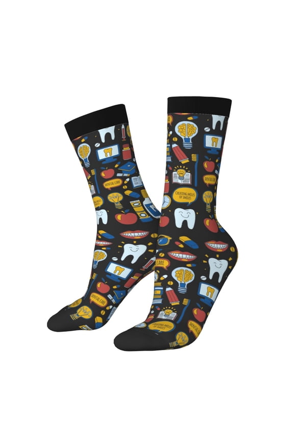 Teeth Print Adult Socks for Men & Women,Calf Socks, Ankle Socks,Boots Socks,Breathable Casual Sock,Unisex Crew Socks