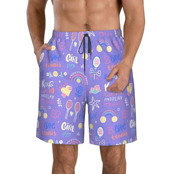 Logiee Tennis 1 Print Mens Swim Trunks Quick Dry Board Shorts,Breathable Hawaii Beach Shorts Swimwear Bathing Suits-Medium
