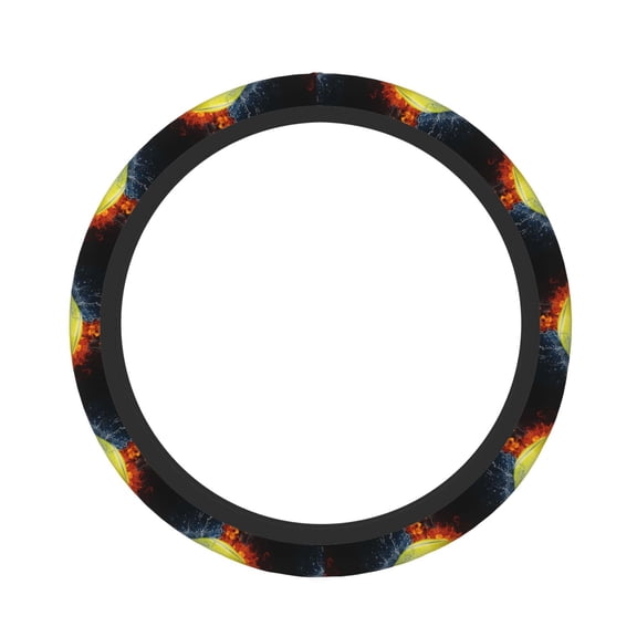 Logiee Tennis Ball In Fire And Water Print Breathable Elastic Steering Wheel Cover, Non-Slip Stretch Steering Wheel Protector,Universal 15 Inch Fit Auto, Suvs, Truck