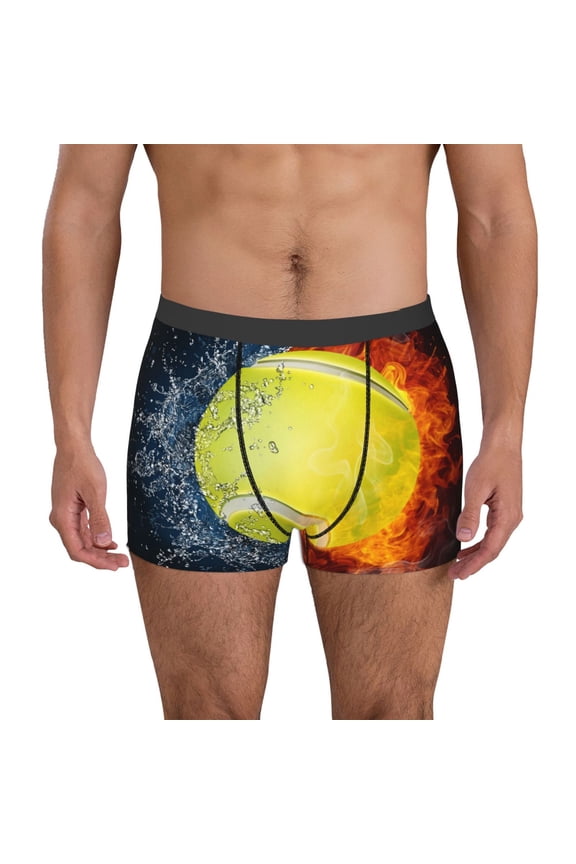 Tennis Ball In Fire And Water Print Mens Boxer Briefs,Boxer Briefs for Men,Breathable Stretch Underwear,Boys Boxer Briefs-Medium