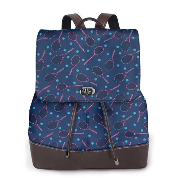 Naloa Tennis Racket Print Leather Backpack Purse for Women and Ladies,Shoulder Travel Daypacks Bags,Laptop Backpack for Women