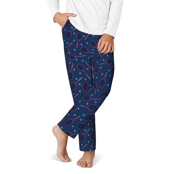 Logiee Tennis Racket Print Teenagers' Pajama Pants ,Boys Bottoms,Long Sleep Pants,PJ Lounge Pants with Drawstring Pockets-Large