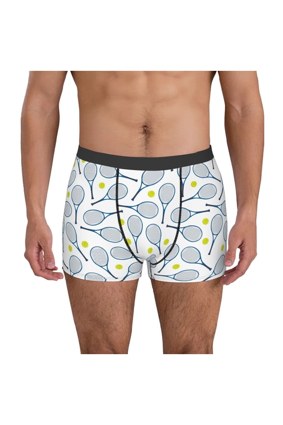 Tennis Rackets And Balls Print Mens Boxer Briefs,Boxer Briefs for Men,Breathable Stretch Underwear,Boys Boxer Briefs-X-Large