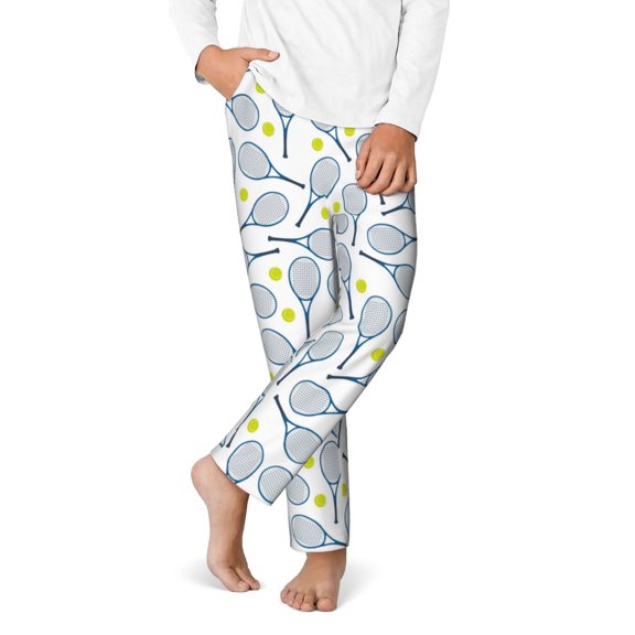 Logiee Tennis Rackets And Balls Print Teenagers' Pajama Pants ,Boys Bottoms,Long Sleep Pants,PJ Lounge Pants with Drawstring Pockets-Medium