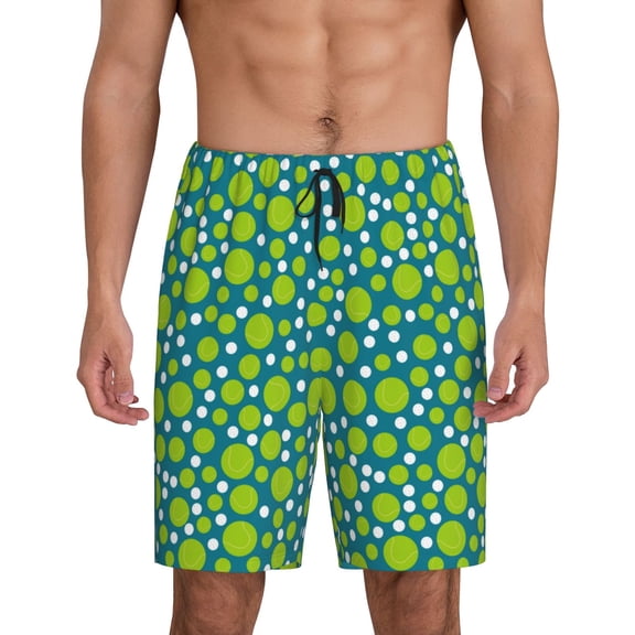Logiee Tennis and golf balls Print Men's Pajama Shorts with Drawstring & Pockets,Sleep Shorts for Men,Sleepwear Bottoms,Elastic Waistband Loungewear-Medium