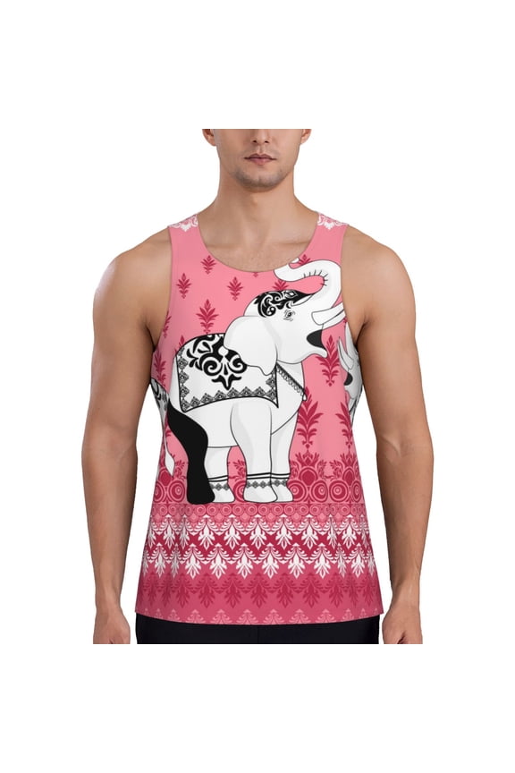 Thai elephant Print Men's Workout Tank Top,Quick Dry Workout Tank Top,Gym Muscle Tee,Fitness Bodybuilding Sleeveless T Shirt-Large