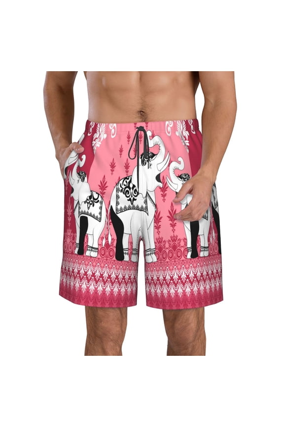 Thai elephant Print Mens Swim Trunks Quick Dry Board Shorts,Breathable Hawaii Beach Shorts Swimwear Bathing Suits-Medium