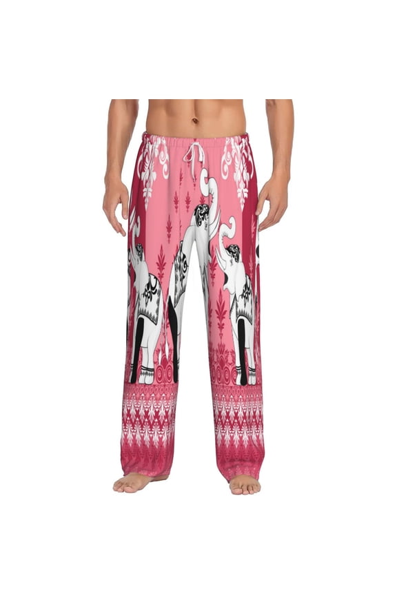 Thai elephant Print Pajama Pants for Men,Men’s Pajama Bottoms,Mens PJ Pants with Pockets & Button Fly-Small