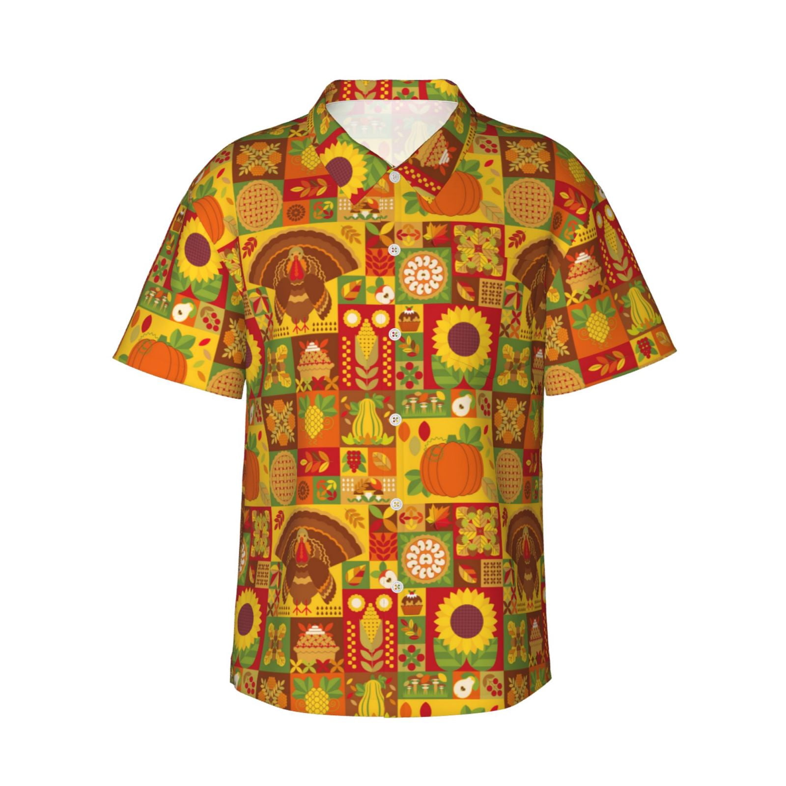 Logiee Thanksgiving Day Print Mens Hawaiian Shirts,Loose-Fit Short Sleeve Button Down Tropical Aloha Beach Shirt,Summer Vacation Wedding Tops,Medium
