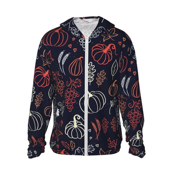 Logiee Thanksgiving Print Men's Women Light Jacket Full Zip Sun Protection Hoodie Long Sleeve Sun Shirts for Men Hiking Fishing Zip Pockets-Large