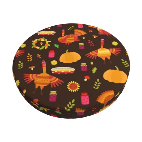 Logiee Thanksgiving Turkey Print Stool Covers Round,Bar Stool Covers,Watedrproof Stool Slipcover with Elastic,Stool Cushion,Round Bar Stool Seat Covers for Bar Round Chair-14 inch