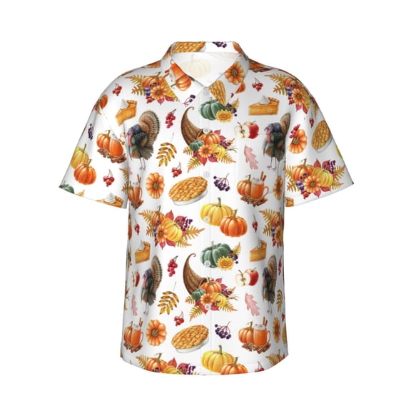 Logiee Thanksgiving Turkeys 1 Print Mens Hawaiian Shirts,Loose-Fit Short Sleeve Button Down Tropical Aloha Beach Shirt,Summer Vacation Wedding Tops,Small