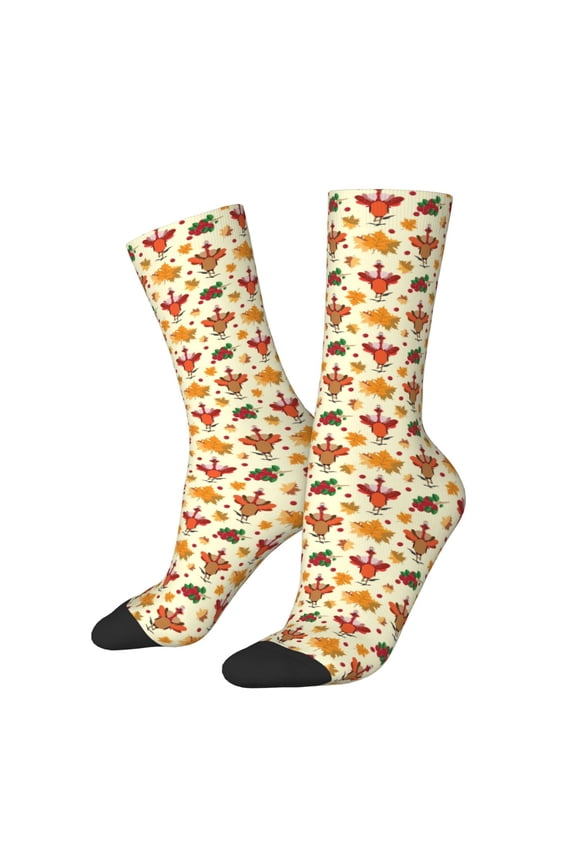 Thanksgiving Turkeys Print Adult Socks for Men & Women,Calf Socks, Ankle Socks,Boots Socks,Breathable Casual Sock,Unisex Crew Socks