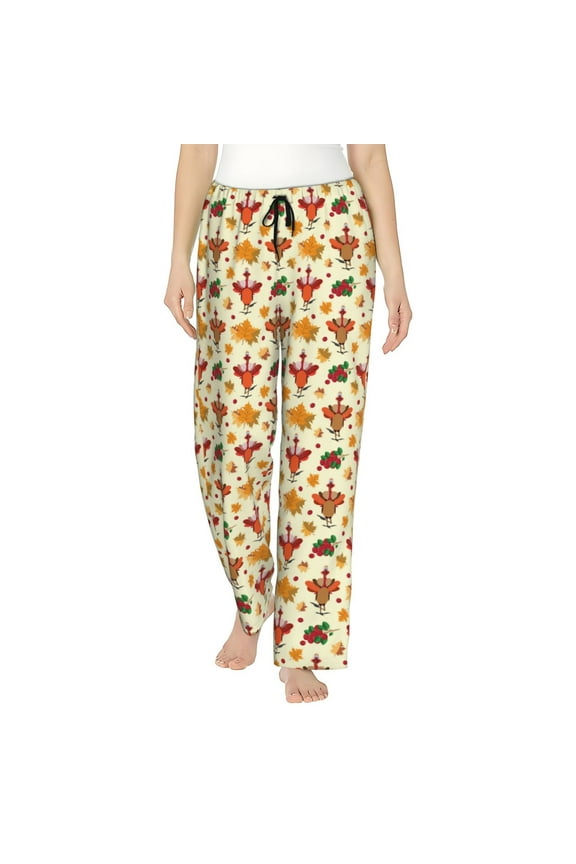 Thanksgiving Turkeys Print Women Pajama Pants,Comfy Pj Bottom with Pockets & Drawstring,Stretch Casual Sleepwear-X-Large