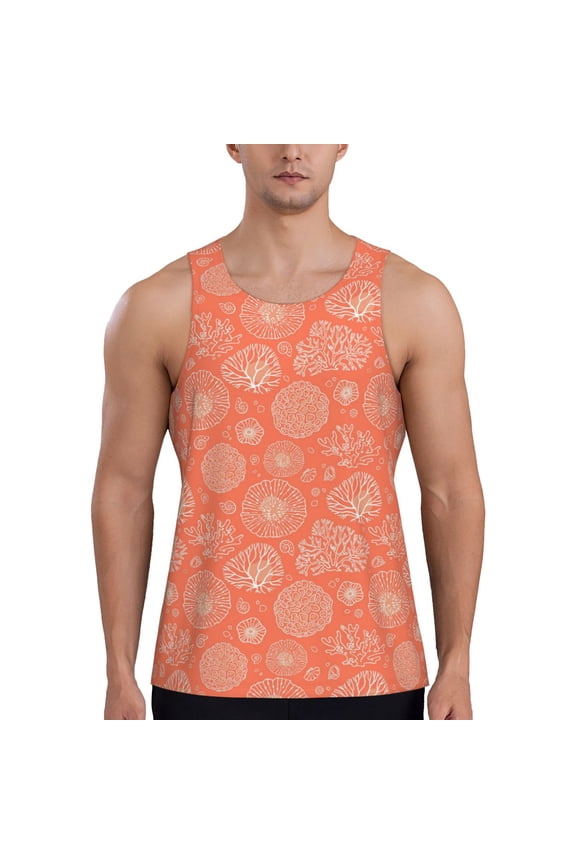 The Marine Theme With Beautiful Corals Print Men's Workout Tank Top,Quick Dry Workout Tank Top,Gym Muscle Tee,Fitness Bodybuilding Sleeveless T Shirt-Large