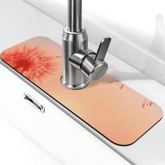 Logiee The Sunset of Dandelion Print Kitchen Sink Splash Guard Faucet Mat for Splash Guard Behind Faucet Drip Catcher for Kitchen,Bathroom,Sink Mat,Dish Drying Mat,Bathroom-15" X 5.5"