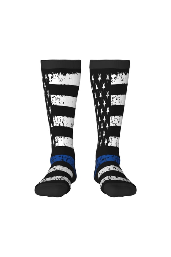 Thin Blue Line Flag Print Gift Stocking Stuffers,Adult Stockings,Novelty Socks,Funny Socks Birthday Running Walking Sleeping