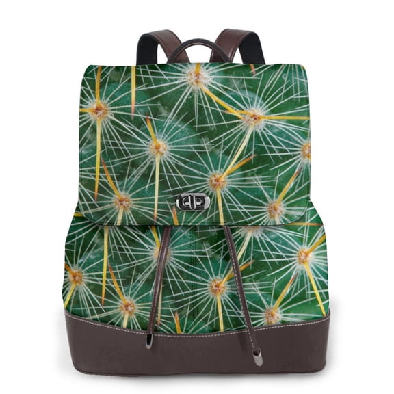 Logiee Thorns Of Macro Cactus Print Backpack Purse for Women,Fashion Leather Backpack Purse,Women's Leather Backpack for Work College Travel