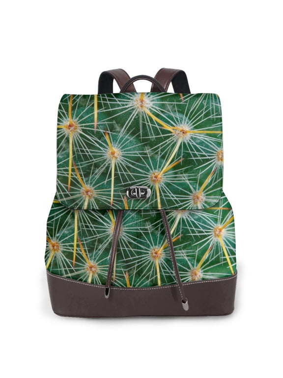 Logiee Thorns Of Macro Cactus Print Backpack Purse for Women,Fashion Leather Backpack Purse,Women's Leather Backpack for Work College Travel