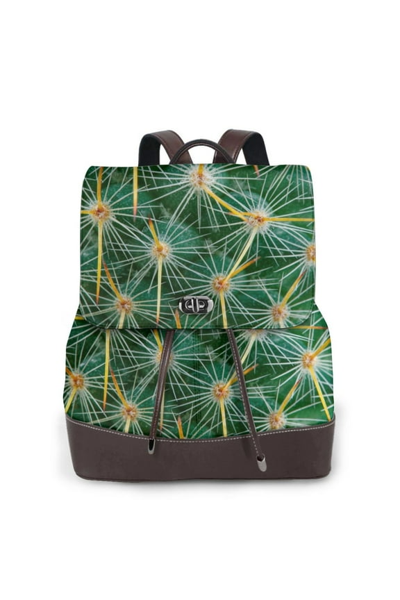 Logiee Thorns Of Macro Cactus Print Backpack Purse for Women,Fashion Leather Backpack Purse,Women's Leather Backpack for Work College Travel