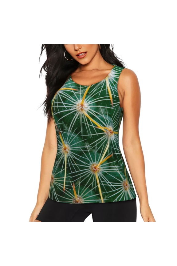 Thorns Of Macro Cactus Print Women's Workout Tank Top, Dry Fit Summer Tank Top,Gym Yoga Workout Sports Tee,Sleeveless Athletic Shirts-Medium