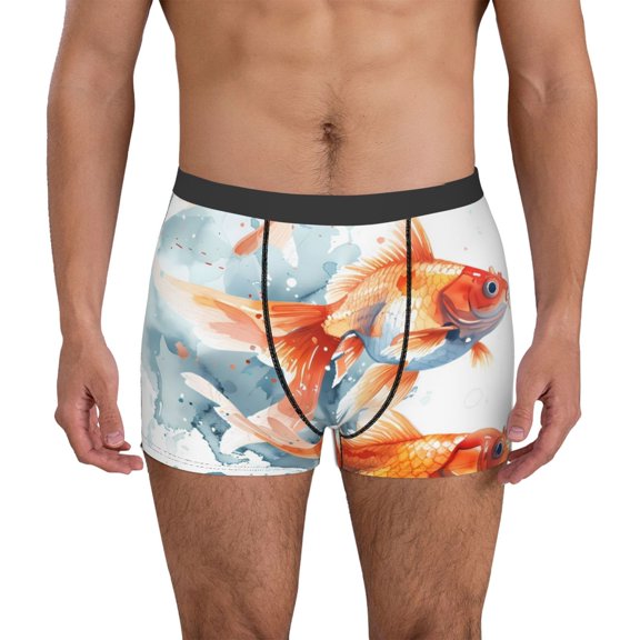 Logiee Three Goldfish Watercolor Splash Print Mens Boxer Briefs,Boxer Briefs for Men,Breathable Stretch Underwear,Boys Boxer Briefs-XX-Large