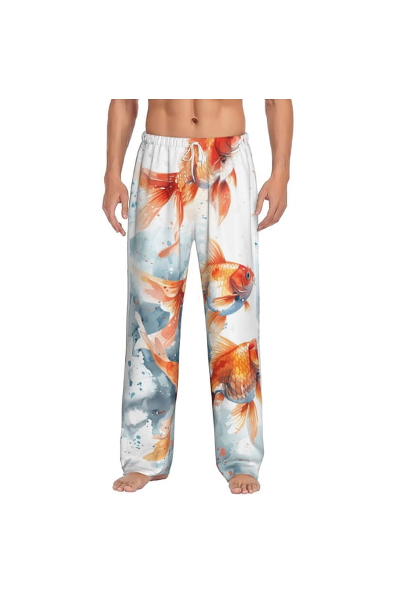 Three Goldfish Watercolor Splash Print Pajama Pants for Men,Men’s Pajama Bottoms,Mens PJ Pants with Pockets & Button Fly-Medium