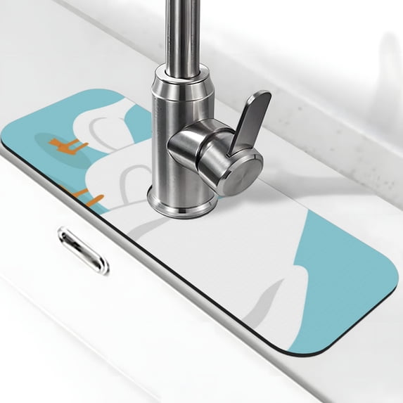 Logiee Three White Geese Print Kitchen Sink Splash Guard Faucet Mat for Splash Guard Behind Faucet Drip Catcher for Kitchen,Bathroom,Sink Mat,Dish Drying Mat,Bathroom-15" X 5.5"