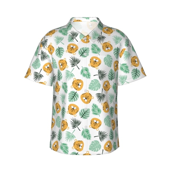Logiee Tiger Leaves Print Mens Hawaiian Shirts,Loose-Fit Short Sleeve Button Down Tropical Aloha Beach Shirt,Summer Vacation Wedding Tops,X-Large
