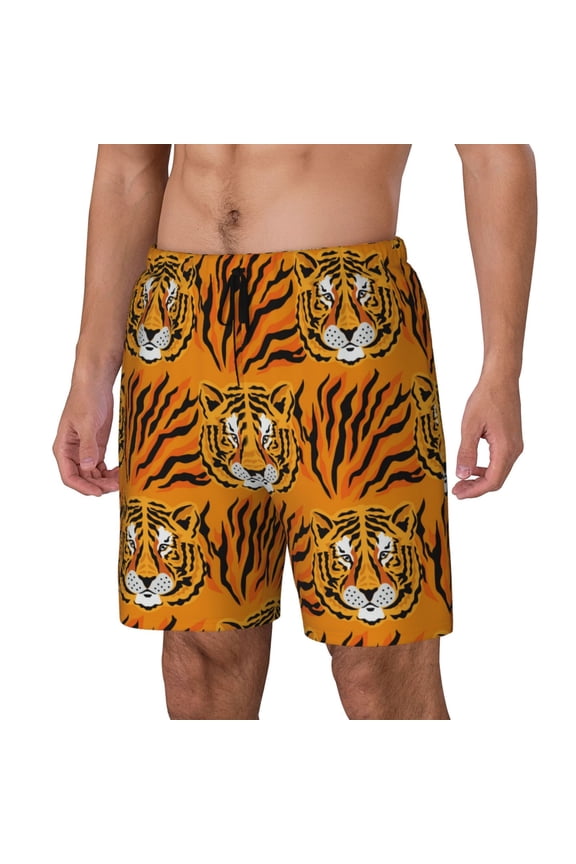 Tiger Print Men's Swim Trunk,Quick Dry Board Shorts ,Men's Swim Trunks with Compression Liner, Bathing Suits with Pockets-X-Large