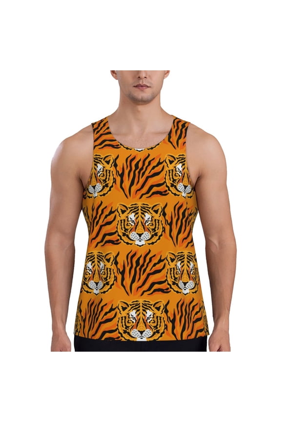 Tiger Print Men's Workout Tank Top,Quick Dry Workout Tank Top,Gym Muscle Tee,Fitness Bodybuilding Sleeveless T Shirt-Small